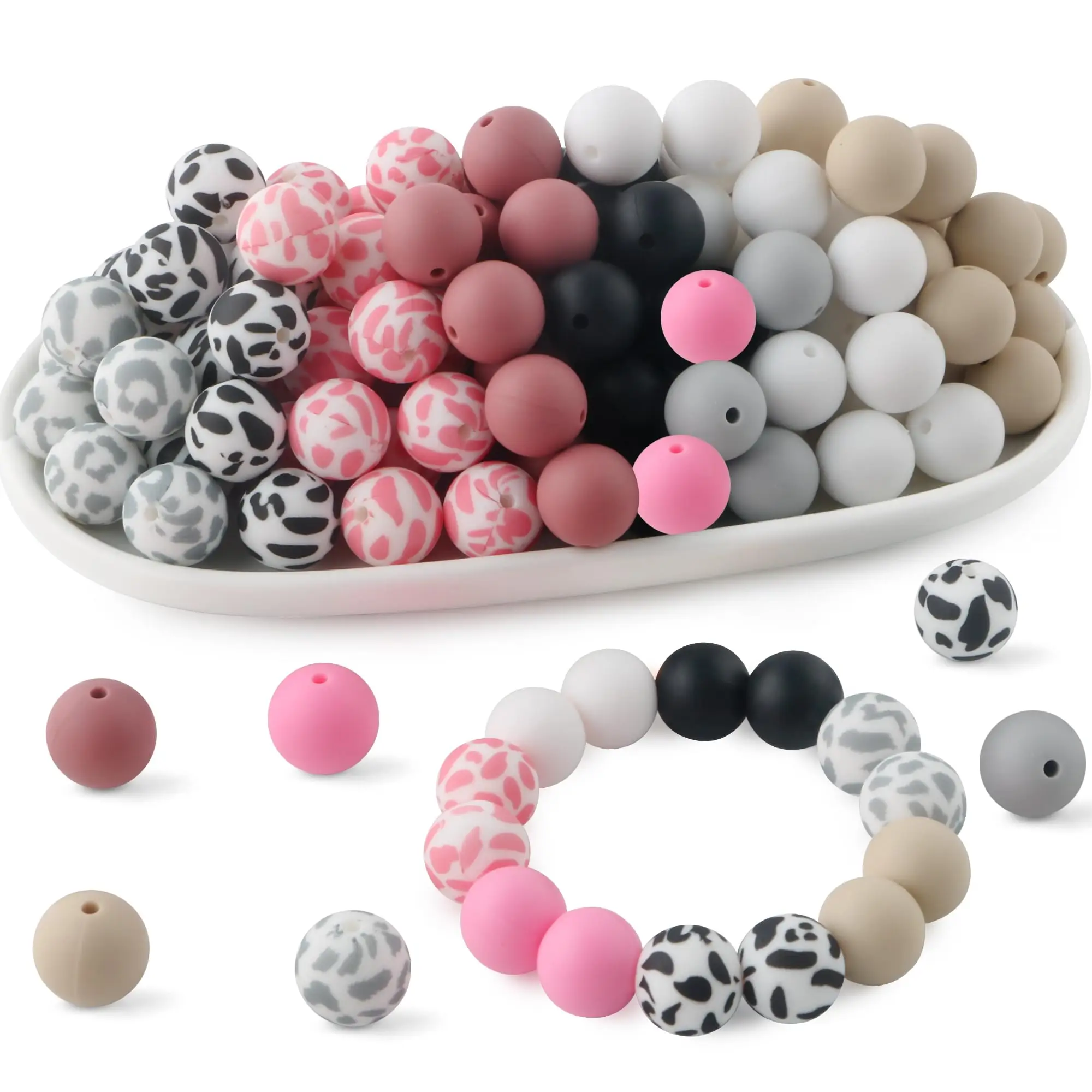 Mixed Color Bead (45pcs/set), Silicone Round Bead, DIY Handmade Necklace, Plastic Pen Bead, Keychain, Car Decoration Chain, Bag Chain, Mobile Phone Ch