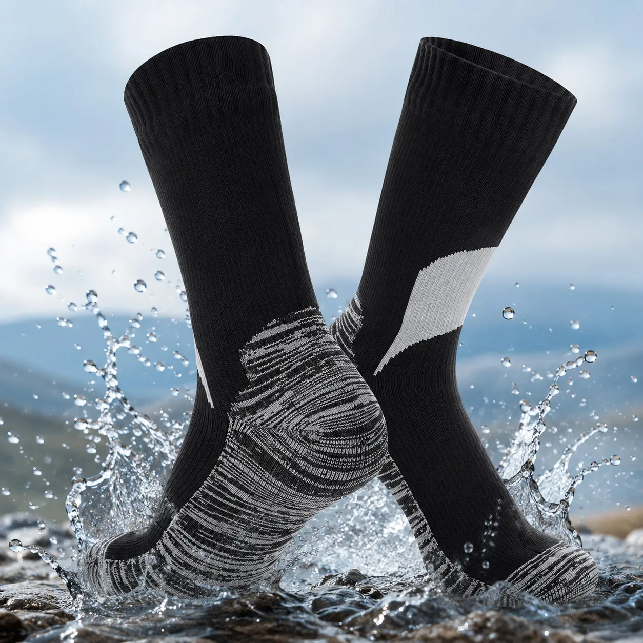 Waterproof Hiking Sport Socks for Men Women, 3-Layer Breathable Cushion Water-Resistant Outdoor Socks for Skiing Camping Cycling Fishing Running Mountaineering Water Sports