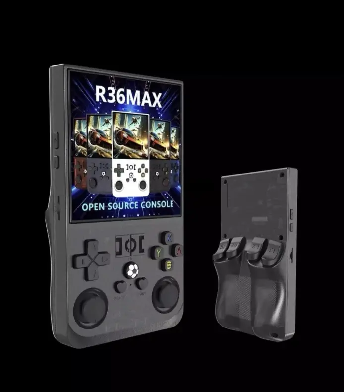 R36 Max 4 Inch IPS Screen Open Source Retro Pocket Handheld Video Game Console Portable Compact 4000mAh Battery 64G/128G Storage