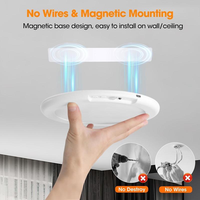 2-Pack Ceiling Light Rechargeable Motion Sensor Remote Wireless Battery Powered Pantry Garage Easy to Install Suitable for Various Scenarios Patio / Battery Operated Magnetic Light for Closet Shower Shed Hallway Porch Stairs(3 Color Temperatures)