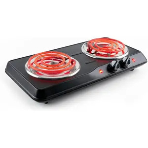 Electric Countertop Double Burner, 1700W Cooktop with 6" and 5.75" Stainless Steel Coil Hot Plates, 5 Level Temperature Control, Indicator Lights and Easy to Clean Cooking Stove