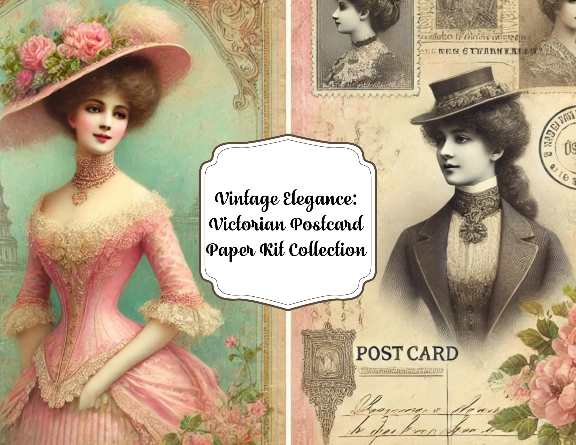 Vintage Elegance: Victorian Postcard Paper kit Collection