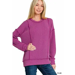 Mia Corded Pullover - Plum