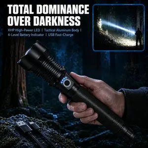 Rechargeable High-Brightness Flashlight, Waterproof Tactical Flashlight, Aluminum Alloy, 5200mAh flashlight, Type-C Charging, Zoomable, 5 Lighting Modes, Suitable for Camping, Hunting, family，Security, Emergency Use and Maintenance