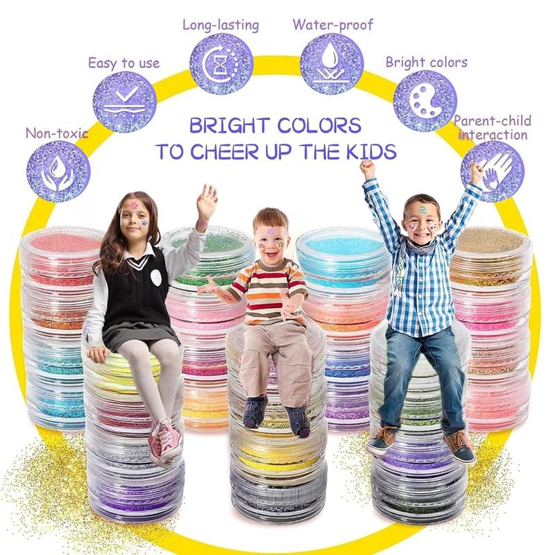 Temporary Glitter Tattoo Kids Kit 48 Colors 209 Stencils 4 Glue 5 Brushes Gel Makeup Set for Body Nail Arts Gifts for Girls Boys Adults Birthday - Cosmetic