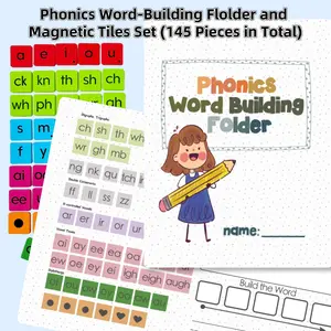 Magnetic Phonics Word Tiles Set, 145pcs Word Block with 1 Building Folder & 1 Random Color Pen, School & Educational Supplies