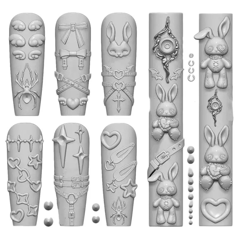 Punk Rabbit Heart Belt Silicone Mold, Angel Eye Halloween Spider Design, Nail Art Tool for Creative Manicure Ideas, DIY Nail Art, Crazy Nail Art