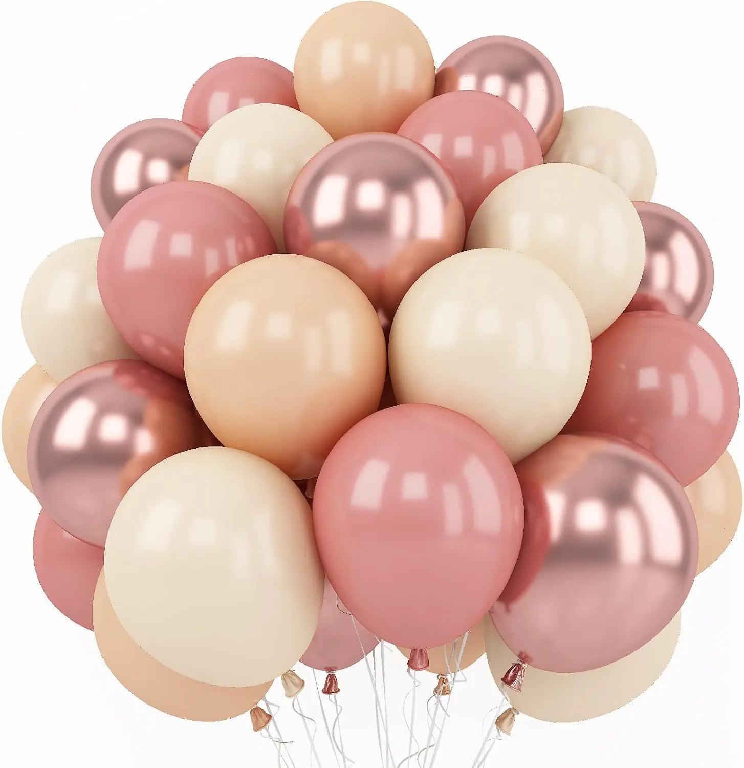 Retro Blush Pink Balloons, 60 Packs 12 Inch Dusty Pink Metallic Chrome Rose Gold White Sand Nude Balloons for Bridal Shower Pumpkin Baby Shower Girls Boho Birthday Wedding,Happy Mothers Day Decorations Supplies