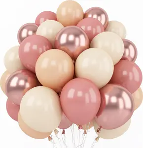 Retro Blush Pink Balloons, 60 Packs 12 Inch Dusty Pink Metallic Chrome Rose Gold White Sand Nude Balloons for Bridal Shower Pumpkin Baby Shower Girls Boho Birthday Wedding,Happy Mothers Day Decorations Supplies