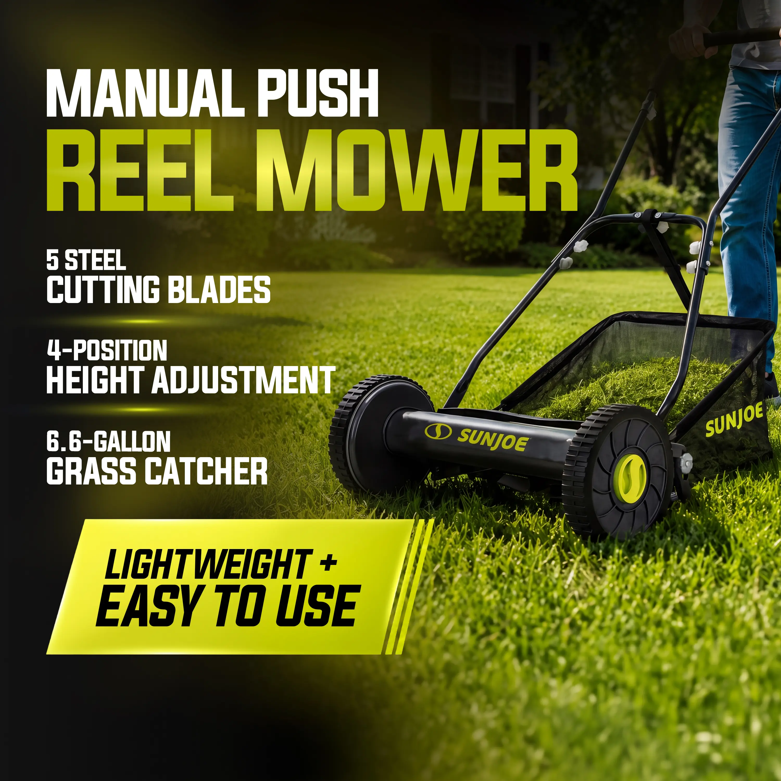 Sun Joe Manual Reel Mower W/ Grass Catcher