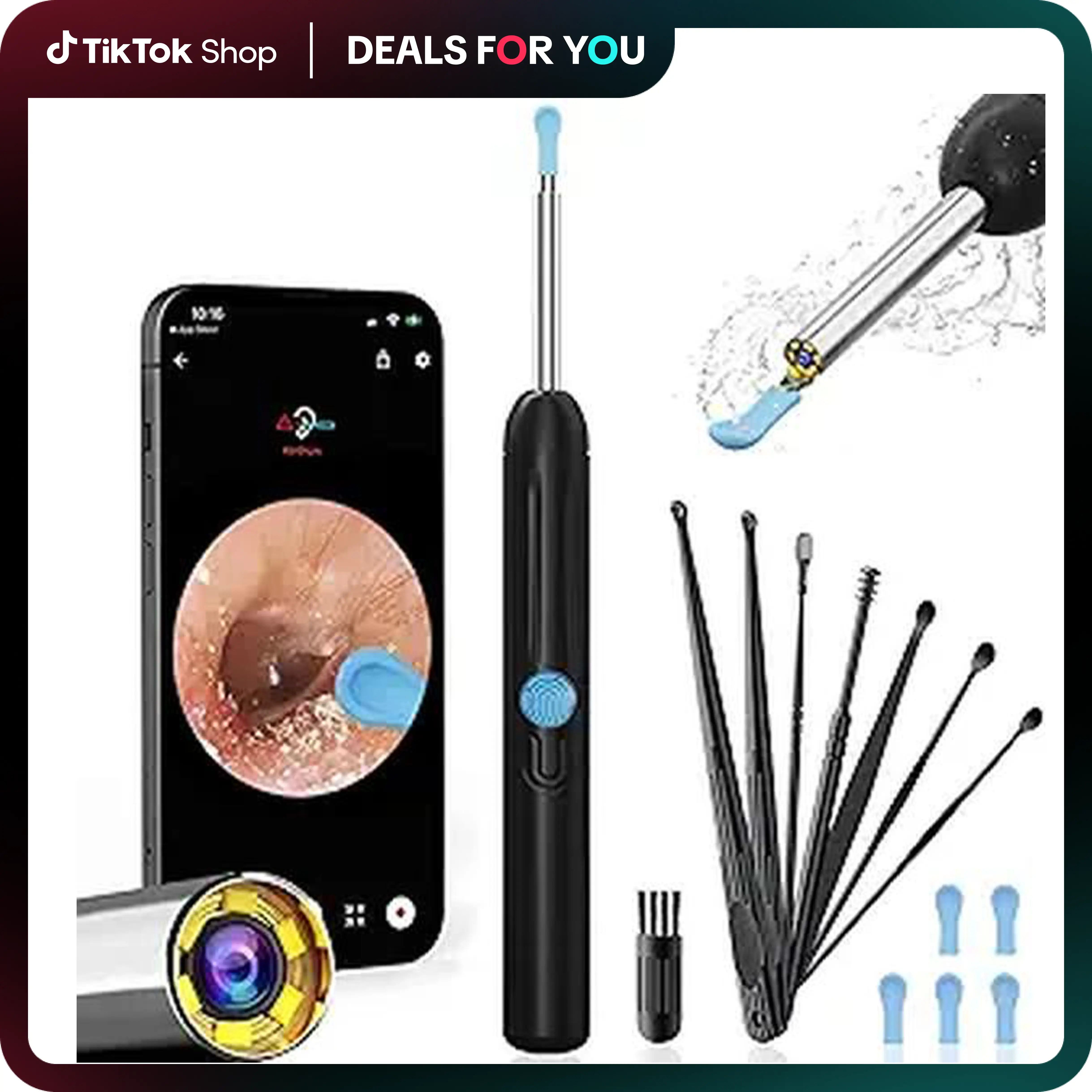 Smart Visual Ear Cleaner Kit – HD Camera Earwax Removal Tool with Medical Silicone Tips, iPhone/Android Compatible, Springtok Spring Gift Set (Include