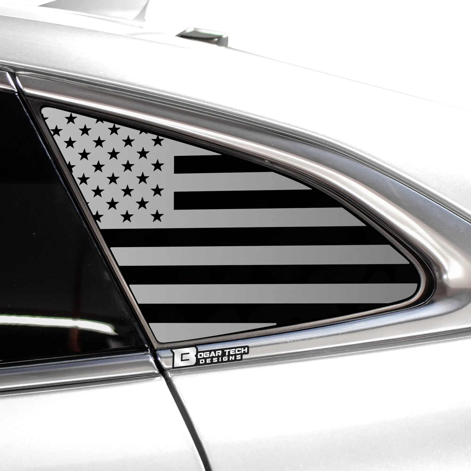 American Flag Quarter Window Decal for Chevy Malibu 2019-2025 – Precut Matte Black Vinyl