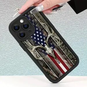 Compatible with iPhone 17 16 15 Pro Max Plus 14 13 12 11 X XR Ram Head American Flag Pattern Durable Silicone Protector Shockproof Anti-Scratch Protective Smartphone Case