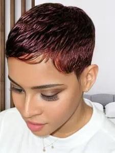 Pixie Cut Curly Wave Short Bob Wig for Women Human Hair Full Machine Made Wigs Natural Black Color