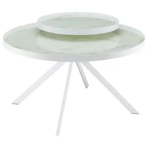 Briggs Round Marble Printed Glass Top Coffee Table White