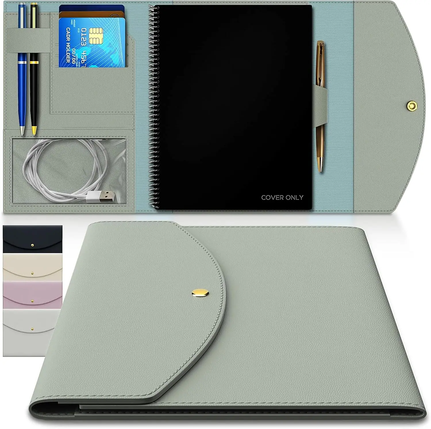 A4 book Cover for , Planner & Journal  Slim Vegan Leather Folio with Pen Loop, Card Slots & Pockets  Fits  Core, Panda, Fusion &  8.5" x 11" books