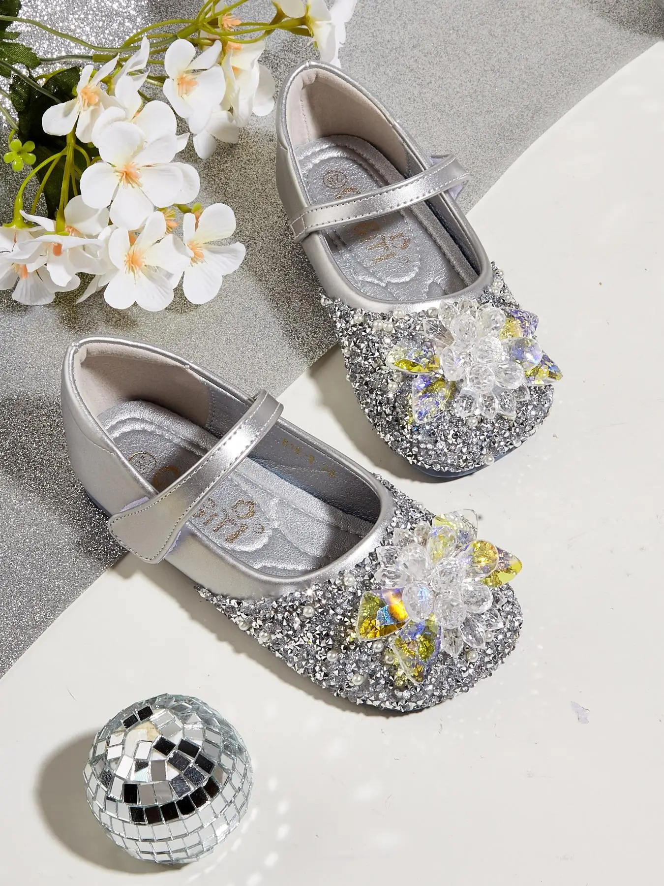 Girl's Rhinestone Glitter Decorated Flat Shoes, 2024 New Style Elegant Comfortable Princess Shoes for Party, Daily Clothing Decor for Girl