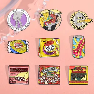 9pcs Food Pizza Red Bean Pie Potato Chips Packaging Box Hot Dog Style Brooch Collar Needle Metal Badge