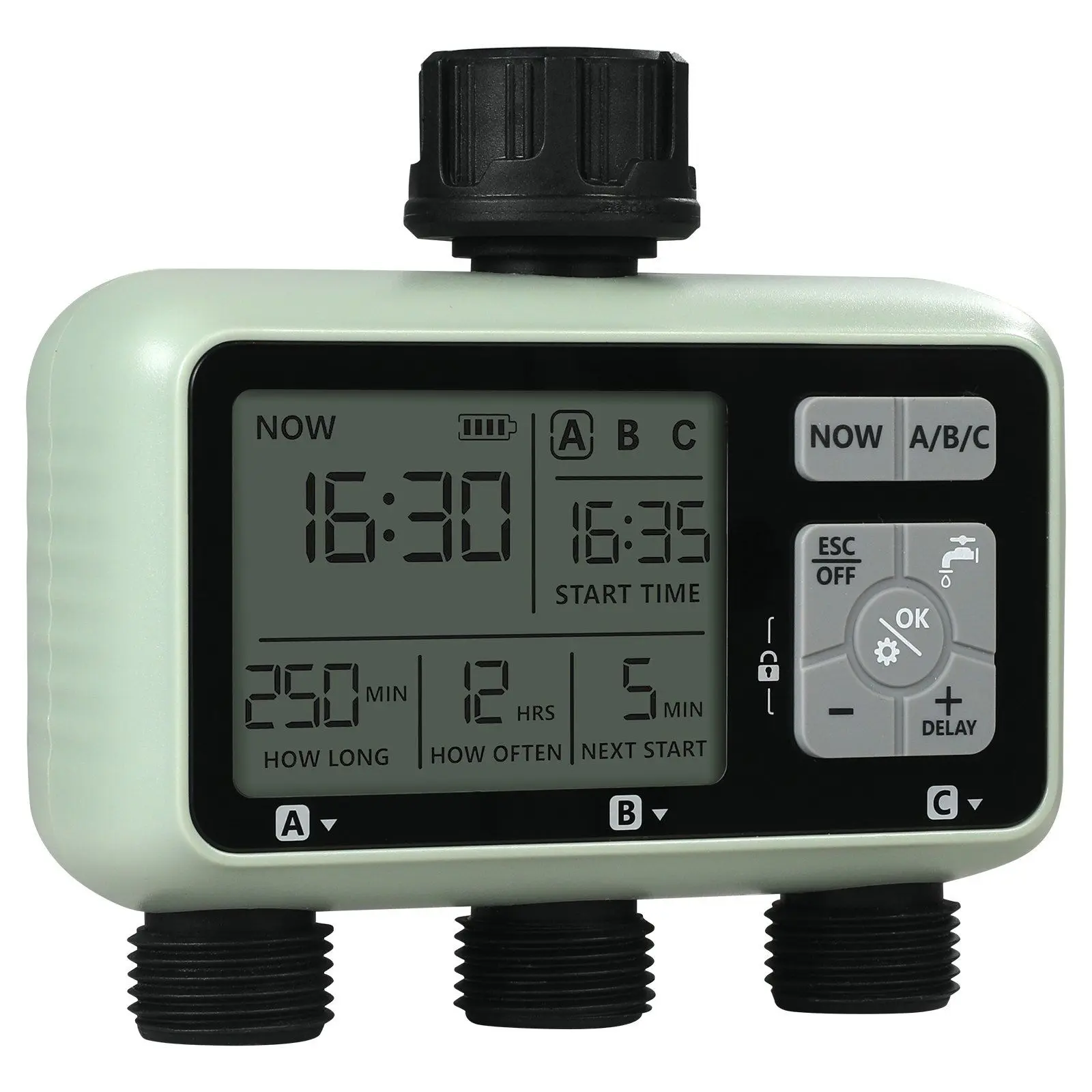 Water Timer 3 Zone, Sprinkler Timer with 3 Outlets, LCD Display, Rain Delay, Manual Mode, Brass Inlet, IPX6 Waterproof for Yard, Garden, Lawn Irrigation Default