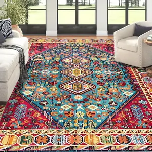 Vintage Boho Style Floral Pattern Rug, Boho Area Rug, Boho Runner Rug, 1 Count Non-slip Washable Floor Mat, Decorative Carpet for Home Living Room Bedroom Kitchen, Prayer Mats