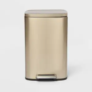 45L Rectangle Stainless Steel Step Trash Can Gold - Brightroom: Quiet Closing, Pedal-Operated, Fingerprint-Resistant