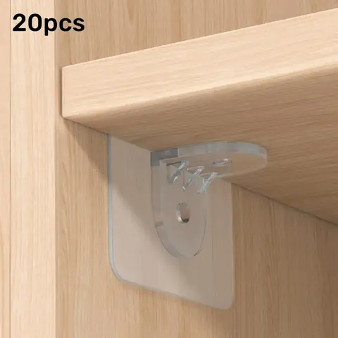 20pcs Clear Wall Mounted Hook, Self Adhesive Punch Free Cabinet Shelf Bracket, Shelf Support Peg for Home Bedroom Bathroom Kitchen, Shelf Support