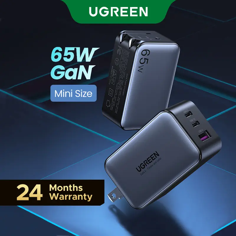 UGREEN Nexode 65W GaN USB C Wall Charger, 3-Port Compact Foldable Fast Charger Power Adapter for iPhone 17/16/15 Series, Galaxy S25/S24, Pixel 10/9, MacBook Pro/Air, Dell XPS, iPad Pro (Black),Summer Sale
