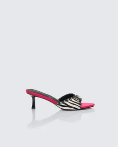 Desiree Zebra Real Leather Pony Kitten Heel