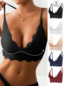 5 pieces Ladies' Underwear Bra Casual Everyday Wear for Home and Exercise High Support, Shaping, Wireless, Non-Adjustable Straps, No Underwire With Padded Cups