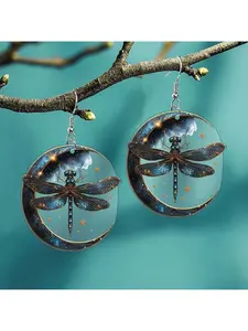 dreamy dragonfly and starry night acrylic pendant earrings - Bohemian style light luxury women's accessories, daily party accessories, animal themed gifts, dreamy design, colorful