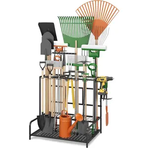 Tool Organizer Rack Up to 39, Yard Tool Organizer for with 12, Holder & Tool Rack for Shed,,, Black
