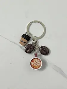 Cute Coffee Keychain with Latte Art and Mini Coffee Beans Charm, Perfect Gift for Coffee Lovers, Unique Daily Use and Collection