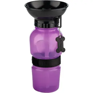 AutoDogMug Portable Dog Water Bottle, Squeeze Water Bottle with Built-in Travel Bowl for Dogs, Leak-Resistant BPA-Free Dog Water Dispenser for Walking, Hiking & Travel 20 oz (Purple)