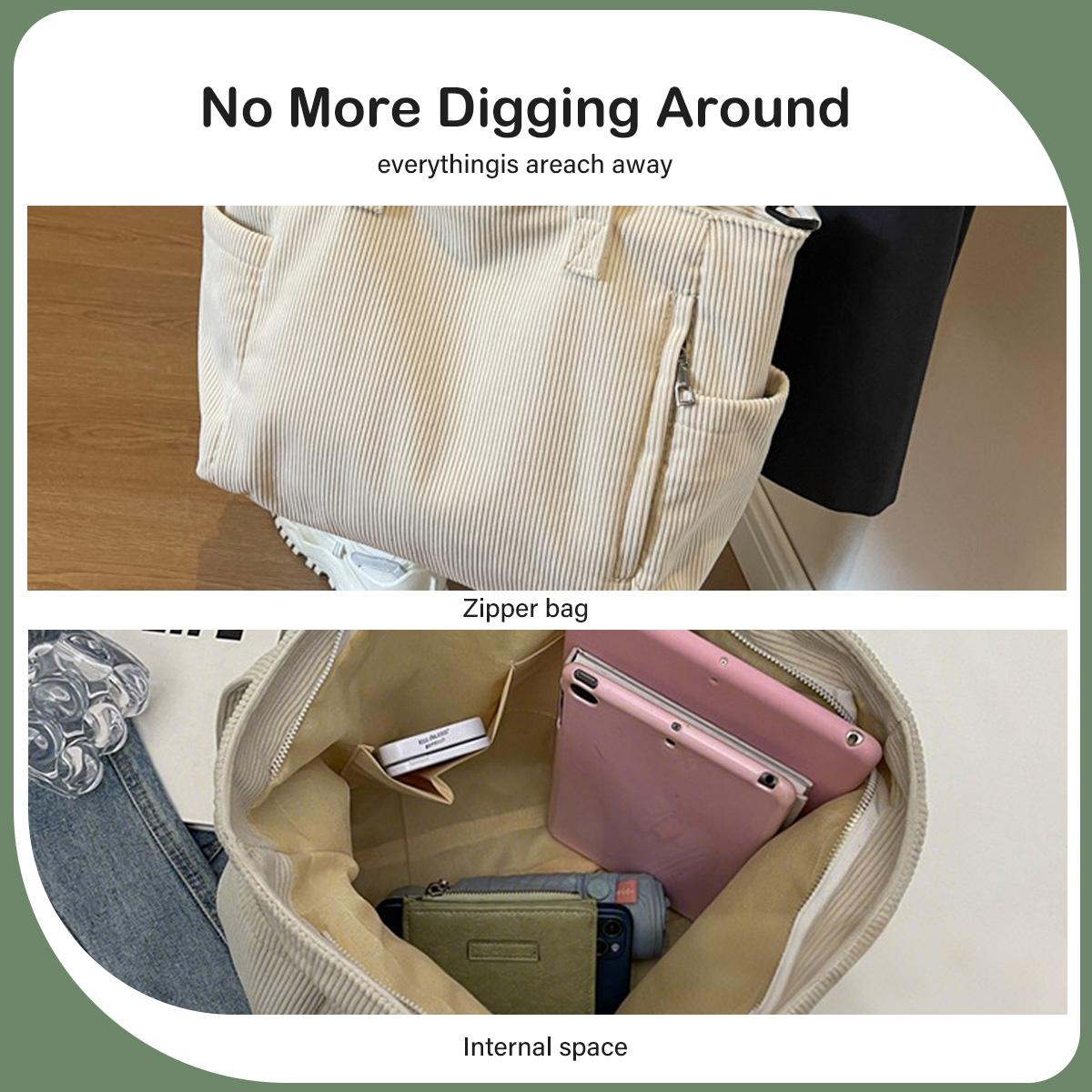 Large Capacity Corduroy Tote Bag Your Everyday Everything Tote Effortlessly Roomy with Top Handle and Shoulder Strap Chic Corduroy Work Purse