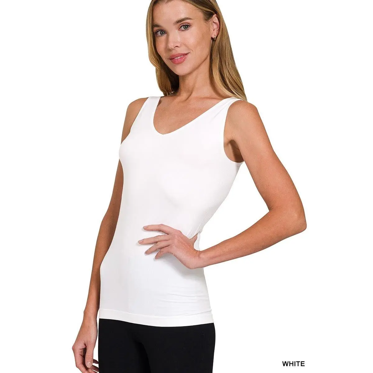 Women's 2-Way Seamless Tank Top - Sleeveless, U-Neck, Pull-On Casual Basic Womenswear Top, Two-Way