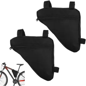 2 Pcs Triangle Design Lightweight Bike Frame Bag, 7.87 x 10.63 Inch Waterproof Polyester Bicycle Storage Pouch for Road & Mountain Bikes, Black