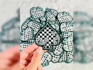 Black & White Checkered Floral Spade Embroidered Patch