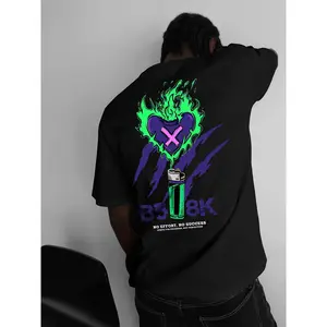 Men'S  Neon Green And Pink Lightning Pattern Print T-Shirt - Beige Street Style Tee Featuring a Lighter Flame Design, with a Slogan Print on The Back (Lighter/Love Fire), Comfortable Round Neck Short Sleeve Casual Summer Top
