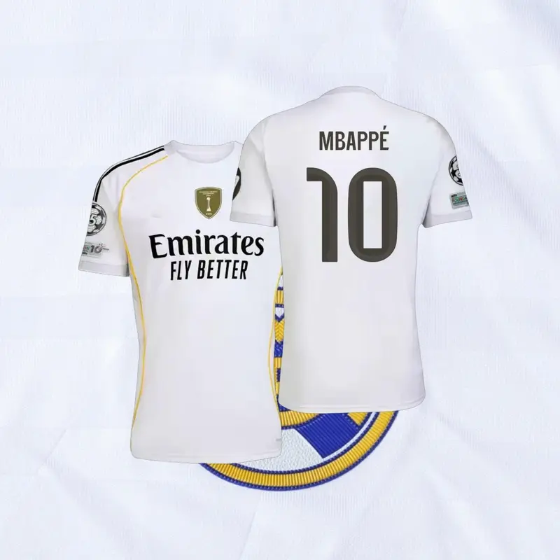 25 26 Home Kit White 10# Mbappe Short Sleeve Soccer Jersey Fans Version