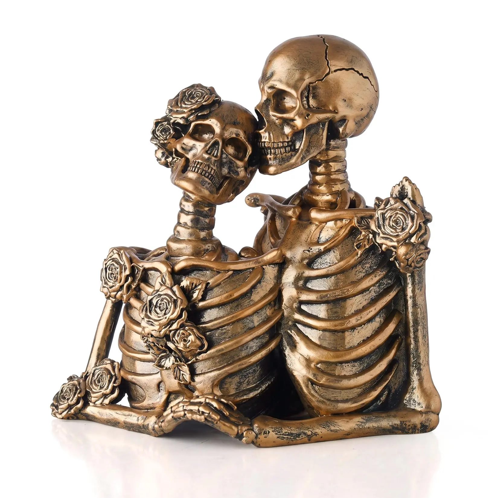 Gothic Resin Statue Vintage Gold Couple Holding Hands, Table Decor Gothic Home Decor Skeleton Decor Sculpture for Shelf Decor, Sitter Ornament for Bedroom Dark Decor