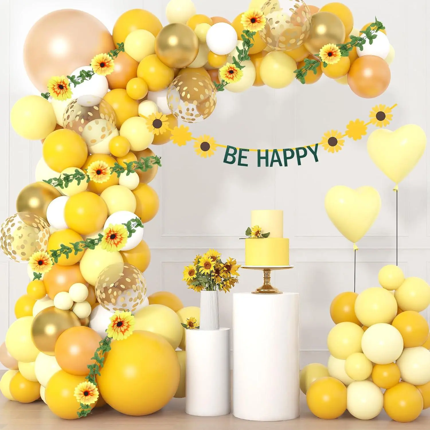 Sunflower Birthday Party Decorations, 114Pcs Sunflower Yellow Balloons Garland Arch Kit With Sunflower Garland Be Happy Banner For Lemon Honeybee Daisy Sunflower Sunset Sunshine Baby Shower Decoration