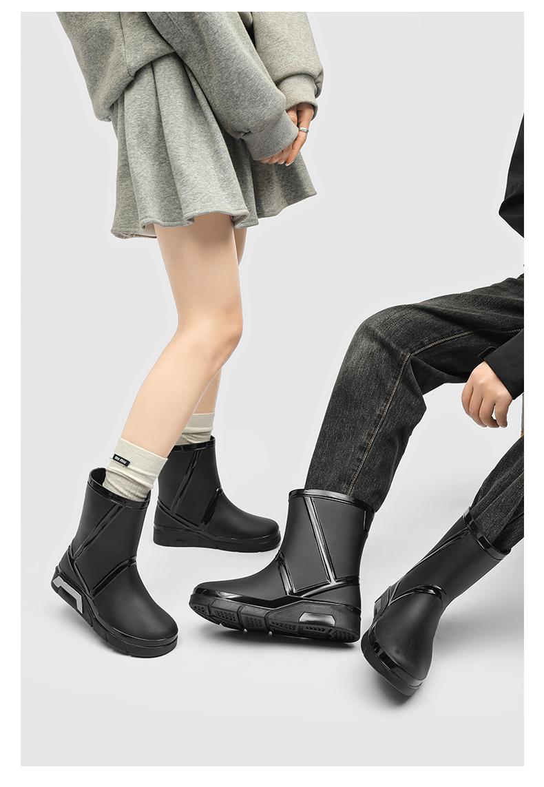 Black Waterproof Rain Boots Men Women Non Slip Rubber Boots Mid Calf Lightweight Work Boots Outdoor Fishing Garden Rain Shoes Trending TikTok