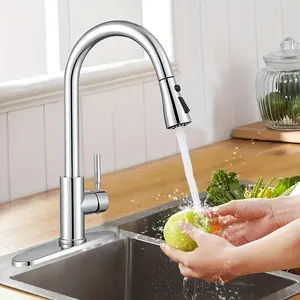 2024 Kitchen Sink Faucet, Stainless Steel 304 Kitchen Faucet (with Pull Down Sprayer), Commercial Modern High Arc Single Handle Copper Handle Ceramic Spool Comes With Single Hole Pull Out Kitchen Faucet For Bar Laundry Room rv Faucet With Deck Plate