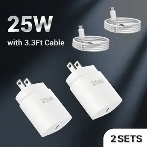 (2Sets) 25W Super Fast Charging USB-C Wall Chargers with Charging Cable, Compact Type-C Charger for Samsung Galaxy S24/S23, Ultra, Note Series and Other Smartphone (White & Black)