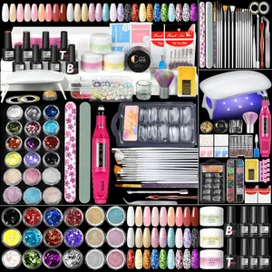 Acrylic Nail Kit for Beginners with Everything 3pc Professional Acrylics Powder 6pcs Gel Nail Polish 18pcs Glitter Decoration Powder Nails Kit Acrylic Set with Tips Nail Light and Drill DIY Gifts