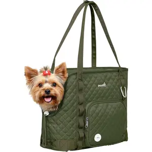 Pecute Dog Purse Carrier, Dog Carrier with Pockets for Small Dogs, Fits Dogs 5 Lbs to 9 Lbs, Cat and Puppies Tote Bag, Outing, Travel, Vet, Green