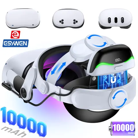 ESYWEN Universal Adjustable Battery Head Strap for Meta Quest 3/3S/Quest 2 Oculus Headset, 6700mAh Magnetic Hot-Swappable Detachable Pack, 45° Flip-Up Design, 2-3H Playtime Extension, Replaceable Batteries VR Accessories