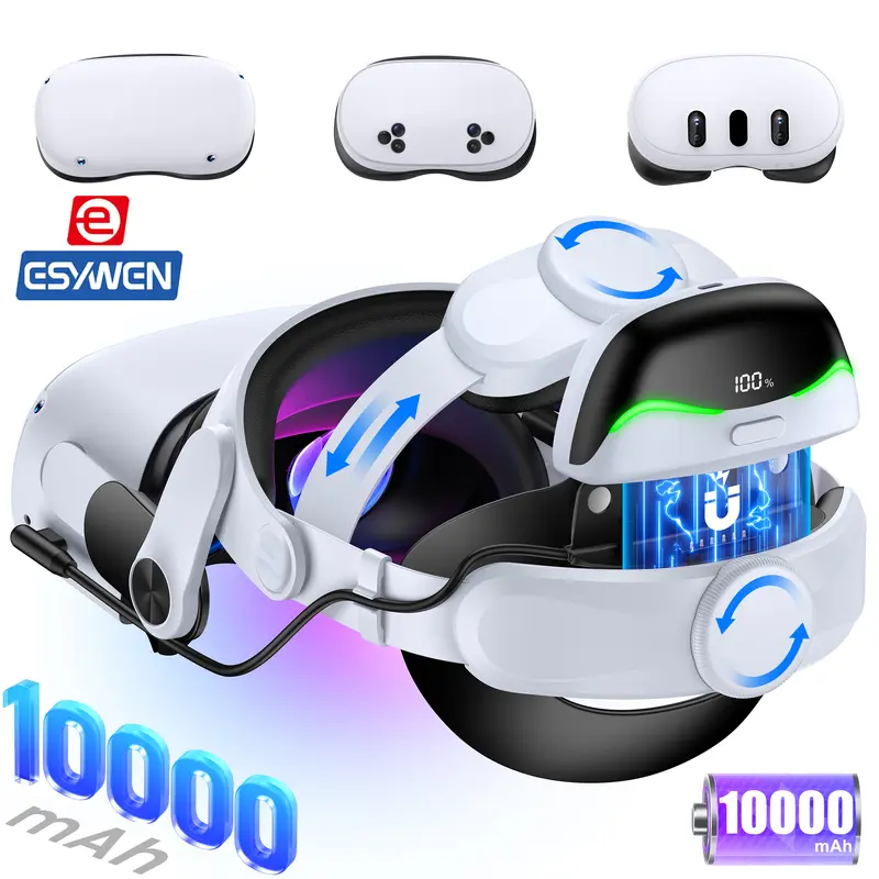 ESYWEN Universal Adjustable Battery Head Strap for Meta Quest 3/3S/Quest 2 Oculus Headset, 6700mAh Magnetic Hot-Swappable Detachable Pack, 45° Flip-Up Design, 2-3H Playtime Extension, Replaceable Batteries VR Accessories