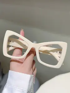 Elegant Women's Cat Eye Large Frame Fashion Flat Mirror, Trendy Butterfly Frame Metal Strips Design, Casual All Season Accessory