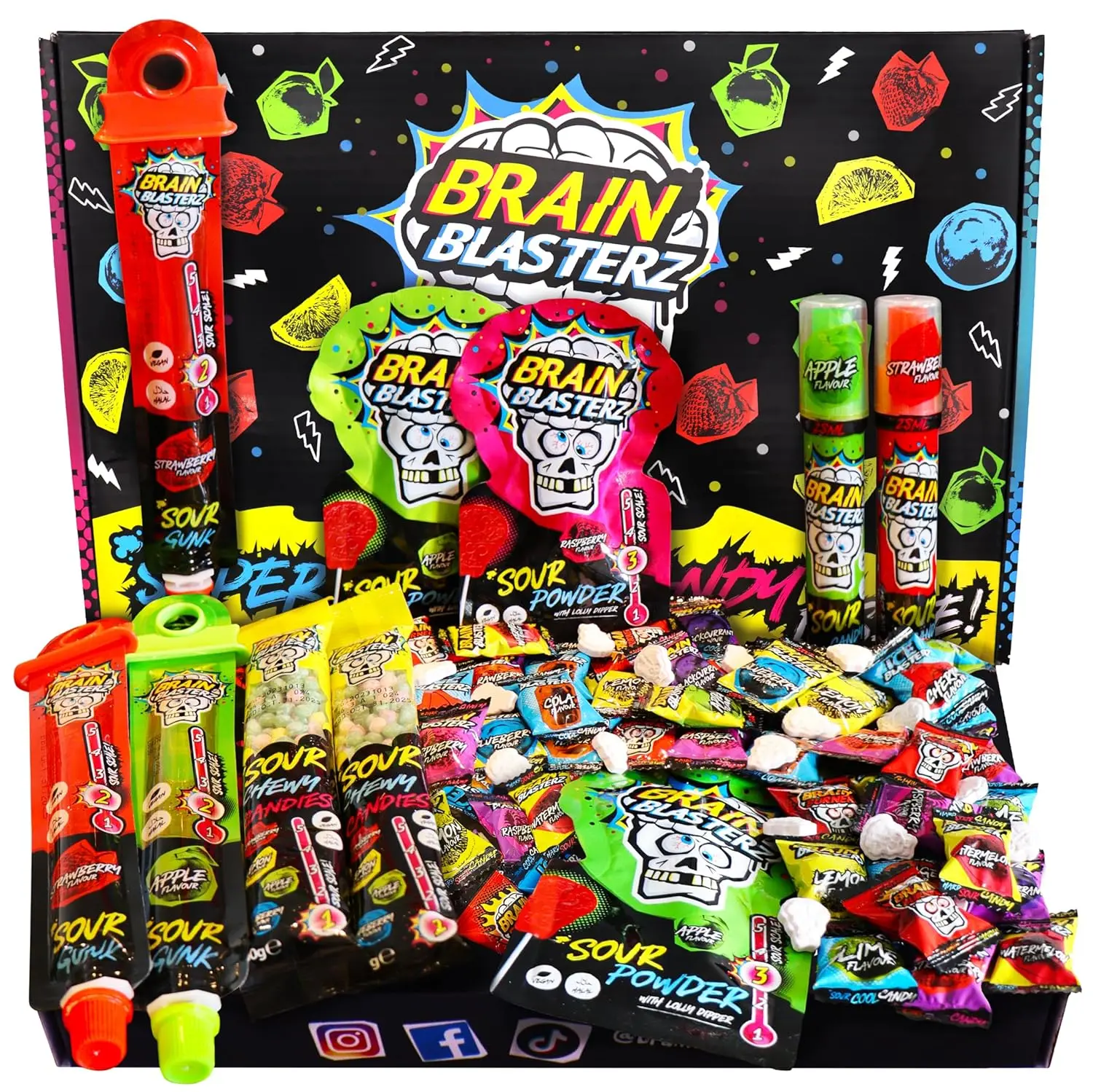 Brain Blasterz Sour Candy Variety Pack - 22 Pc Gift Box, Super Sour Mix | Individually wrapped assortment; vegan sweets; fun present for kids, teens & adults; Halloween, Christmas & party favors